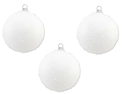 Thüringer Glasdesign Weihnachtsbaumkugeln "Schneeball" Ø 8 cm (3 Stück) - Weiß | Glaskugeln Made in