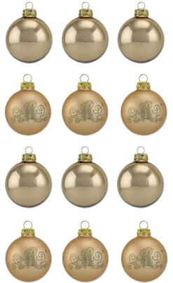 Thüringer Glasdesign Weihnachtskugel-Set 6cm 12-tlg. - Gold mit Glitzer Dekor Kerze - A012-0606-1340