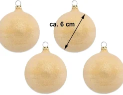 Thüringer Glasdesign Weihnachtsbaumkugel Ø 6 cm (4 Stück) - Perlentau Gold | Glas Christbaumkugeln M