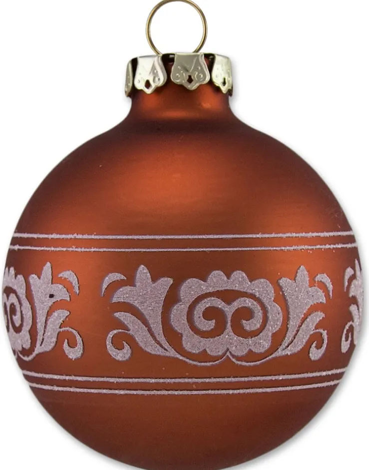 Thüringer Glasdesign Weihnachtskugel-Set 6cm 12-tlg. - Kupfer mit Glitzer Dekor Romantikbordüre - A0