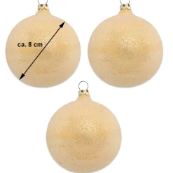 Thüringer Glasdesign Weihnachtsbaumkugel Ø 8 cm (3 Stück) - Perlentau Gold | Glas Christbaumkugeln M