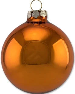 Thüringer Glasdesign Weihnachtskugel-Set 8cm 12-tlg. - Sienna mit Glitzer Dekor Wellengang - A012-08