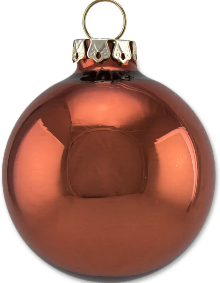 Thüringer Glasdesign Weihnachtskugel-Set 6cm 12-tlg. - Kupfer mit Glitzer Dekor Romantikbordüre - A0