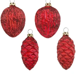 Thüringer Glasdesign Zapfen und Nüsse Set 004-01010-1232 | 4-tlg. | ca. 6cm - Rot
