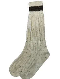 Trachten Shopper Socken mit Zopfmuster und Streifen - Trachtenstrümpfe | Beige Braun