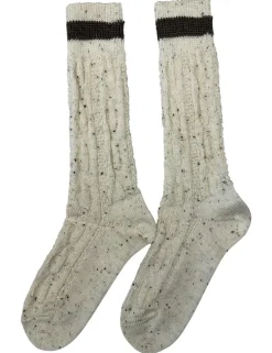 Trachten Shopper Socken mit Zopfmuster und Streifen - Trachtenstrümpfe | Beige Braun