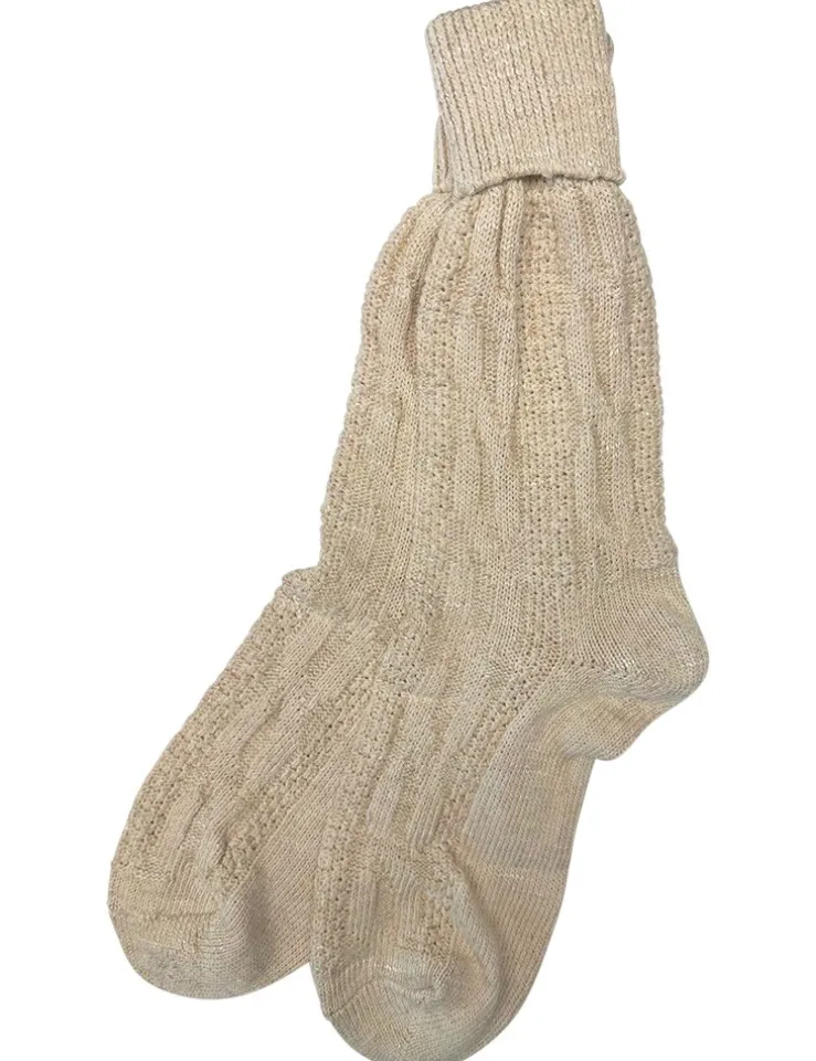 Trachten Umschlagsocken mit Bündchen - Trachtenstrümpfe Zopfmuster | Natur
