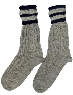 Trachten Umschlagsocken mit Bündchen Zopfmuster - Trachtenstrümpfe | Nuss Marine