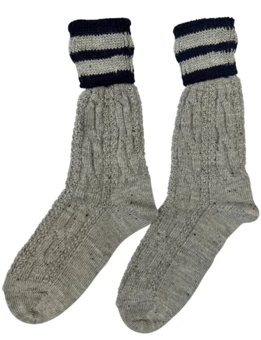 Trachten Umschlagsocken mit Bündchen Zopfmuster - Trachtenstrümpfe | Nuss Marine