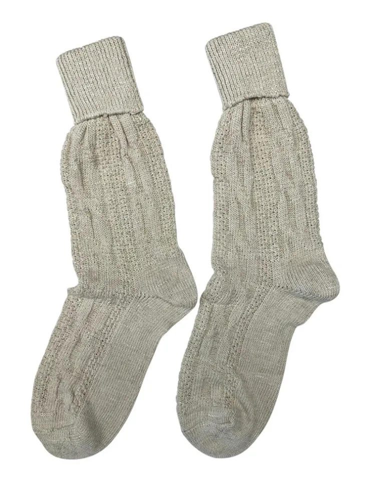 Trachten Umschlagsocken mit Bündchen - Trachtenstrümpfe Zopfmuster | Natur
