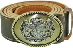 Trachtengürtel mit goldenem Bayern Löwenwappen - Dunkelbraun